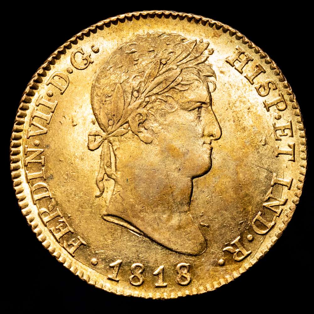 Fernando VII. 4 Escudos. (13,46 g.). Madrid. 1818/6. G·J. AC-1712. EBC+. Gran parte de brillo original. Bello color.