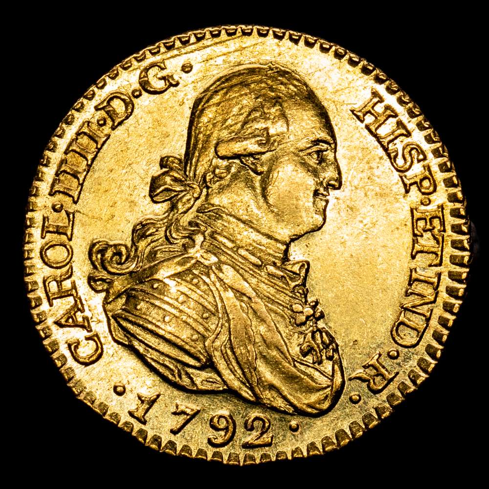 Carlos IV. 1 Escudo. (3,4 g.). Madrid. 1792. M·F. AC-1109. EBC+/SC. Brillo original. Muy bonito. escaso en este estado.