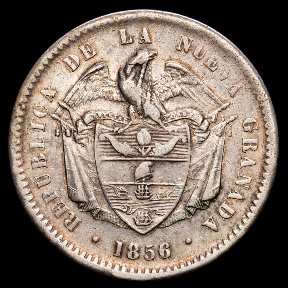 Colombia – República de Nueva Granada. 1 Peso. (24,76 g.). 1856/5. KM-118. VF+. Escasa