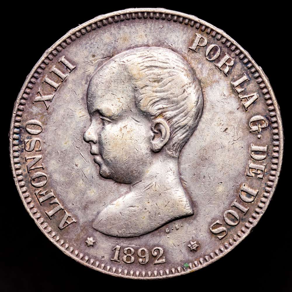 Alfonso XIII. 5 Pesetas. (25,04 g.). Madrid. 1892 *18-92. PG·M. CAL-99. MBC+/EBC-.