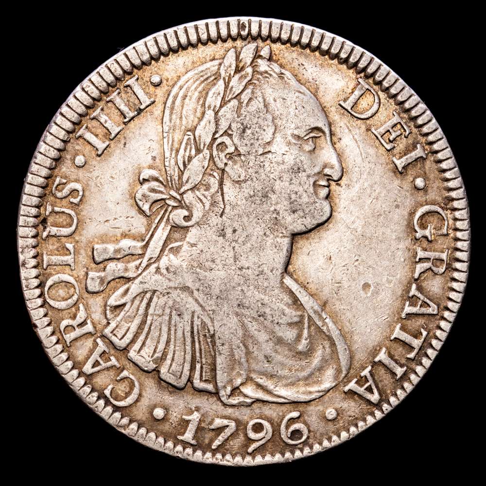 Carlos IV. 8 Reales. (26,78 g.). México. 1796. Ensayador F·M. Aureo y Calico-959. MBC+.