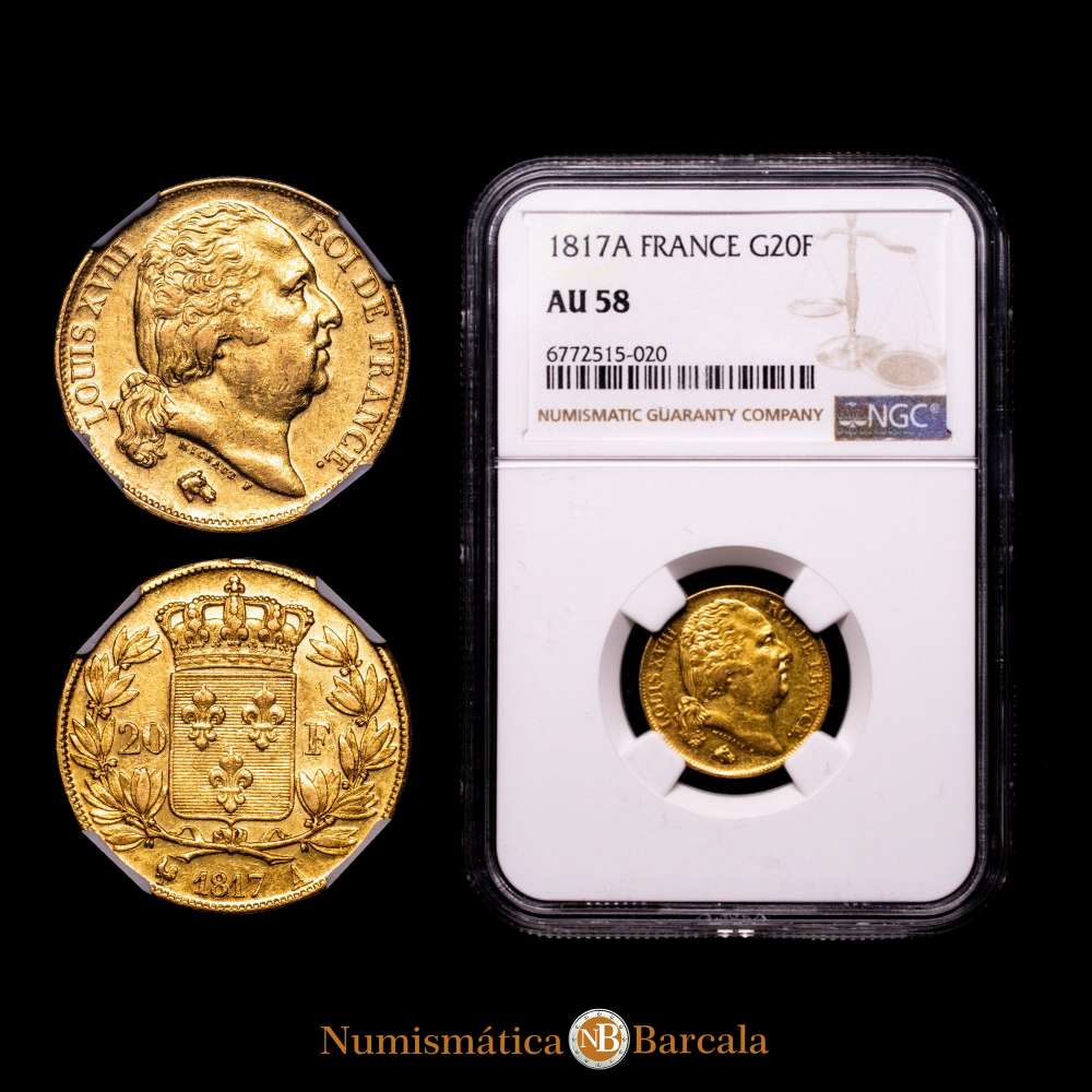 Francia – Luis XVIII, 1817-A, AU58, NGC, ceca de París, KM712.1, Fr-538.