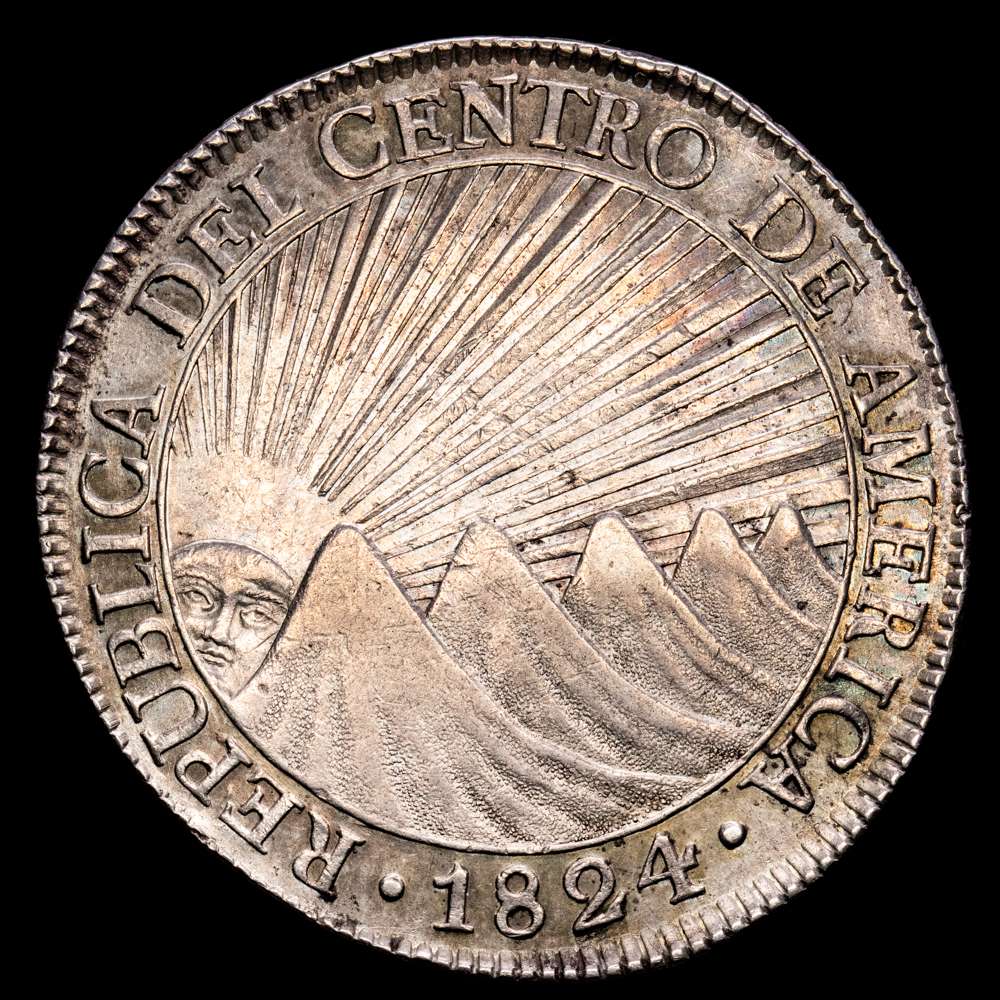 República del Centro de América. 8 Reales. (26,95 g.). Guatemala. 1824. Ensayador M. KM-4. EBC-. Tono. Muy bella