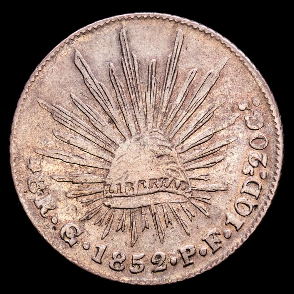 México. 8 Reales. (26,87 g.). Guanajuato. 1852. Ensayador P·F. KM-377.8. MBC+.