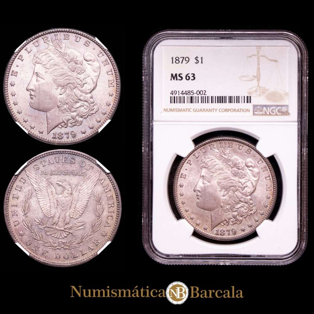 Estados Unidos. 1 dólar (26,56 g.). Filadelfia, 1879. Kr. 110. Encapsulada por la NGC MS63.