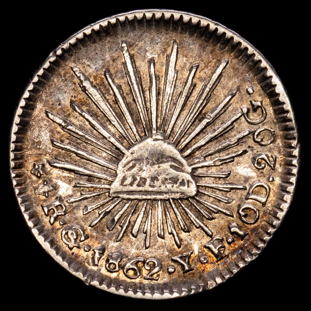 México. 1/2 Real. (1,7 g.). Guanajuato. 1862. Y·F. KM-370,7. MBC+.