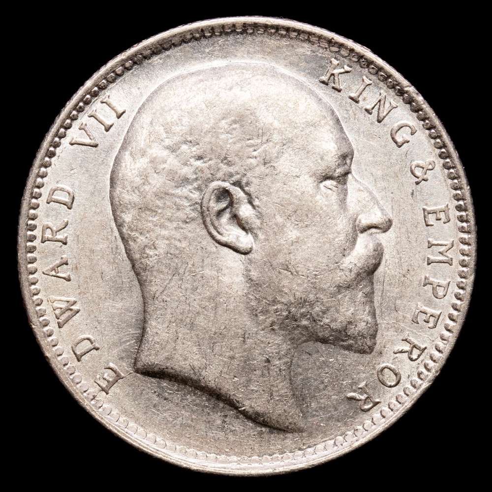 India Británica – Edward VII. Rupee. (11,64 g.). Bombay. 1905. KM-508. UNC-. Brillo original