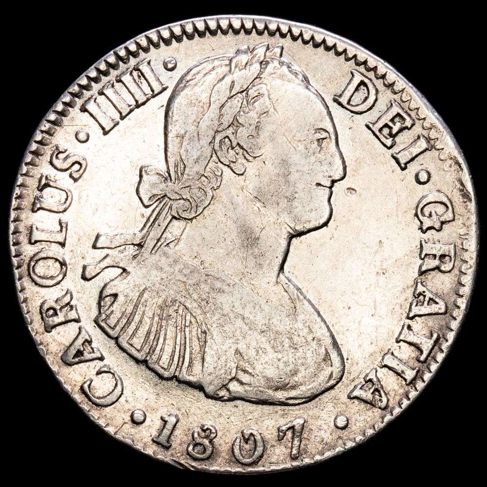 Carlos IV. 2 Reales (6,59 g.). México. 1807. Ensayador T·H. MBC+.