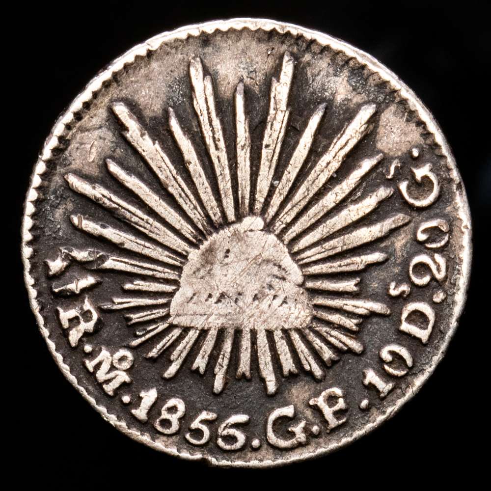 México. 1/2 Real. (1,63 g.). México. -1856/5. G·F. KM-370,9. MBC+.