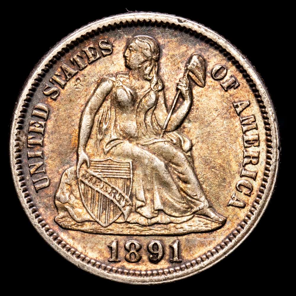 Estados Unidos de América. One dime. (2,49 g.). 1891. KM-A-92. XF+. 18 mm. Pátina