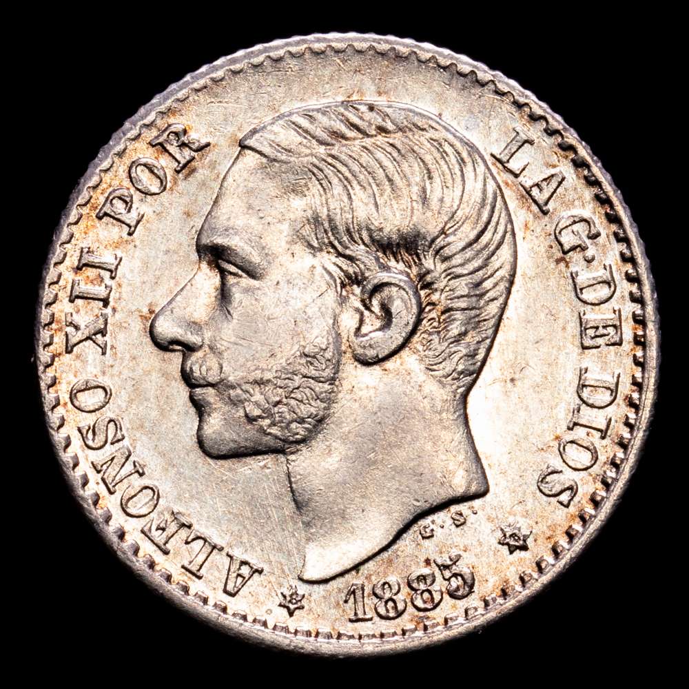 Alfonso XII (1874-1885). 50 centimos. 1885/1*8-6. Madrid. MSM. (Cal-13). Ag. 2,51 g. EBC+.