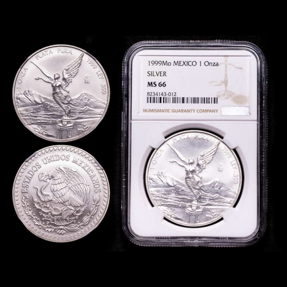 MÉXICO. Onza de plata, 1999-Mo. Casa de Moneda de México . NGC MS-66. KM-613. Tirada: 95.000.