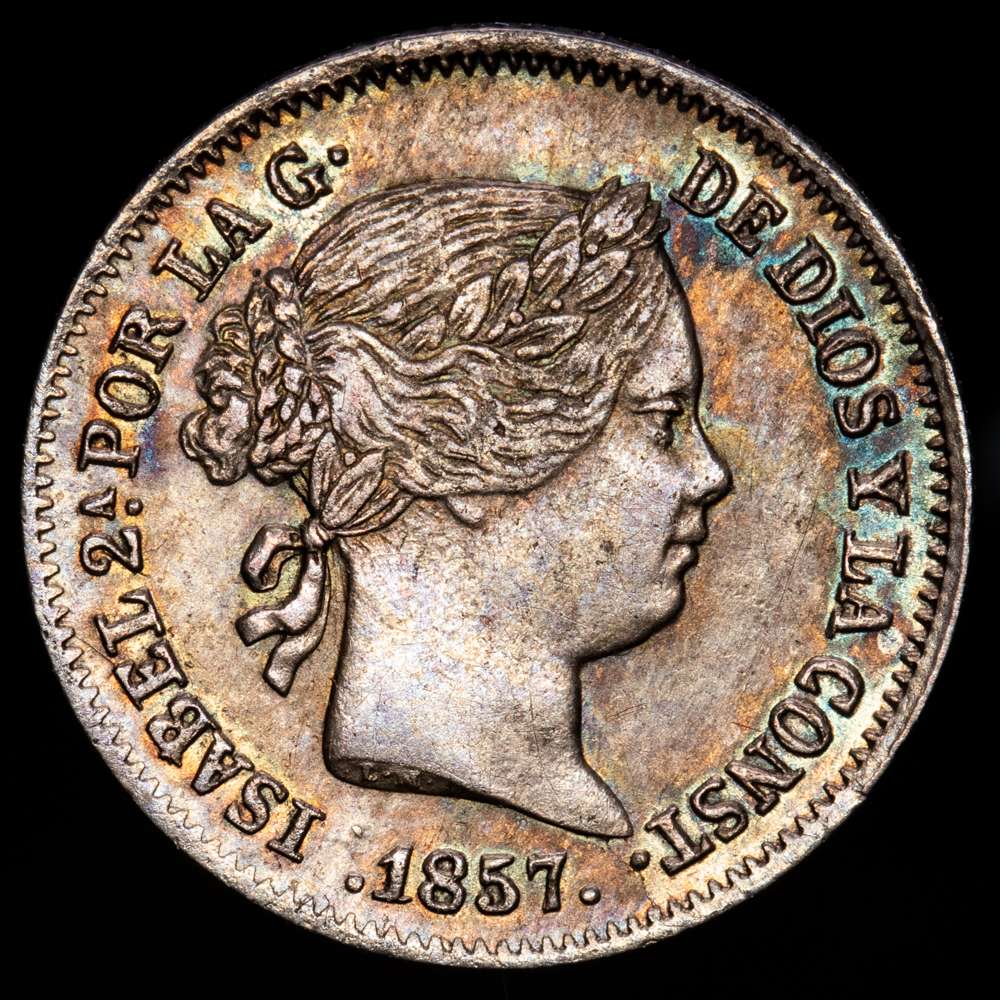 Isabel II. 1 Real. (1,29 g.). Barcelona. 1857. AC-280. MBC+. Pátina