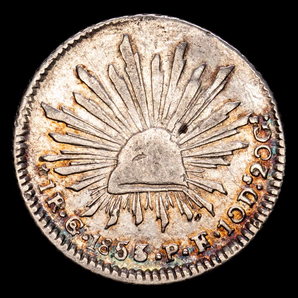 México. 1 Real. (3,25 g.). Guanajuato. -1853/2. P·F. KM-372,6. MBC+. Sobrefecha