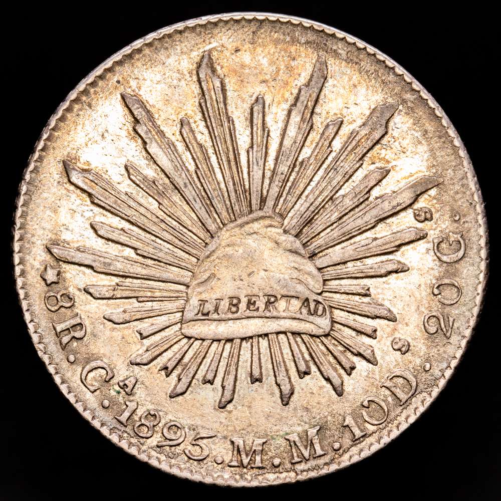 México. 8 Reales. (26,87 g.). Chihuahua. 1895. M·M. KM-377,2. MBC+. Ligera pátina