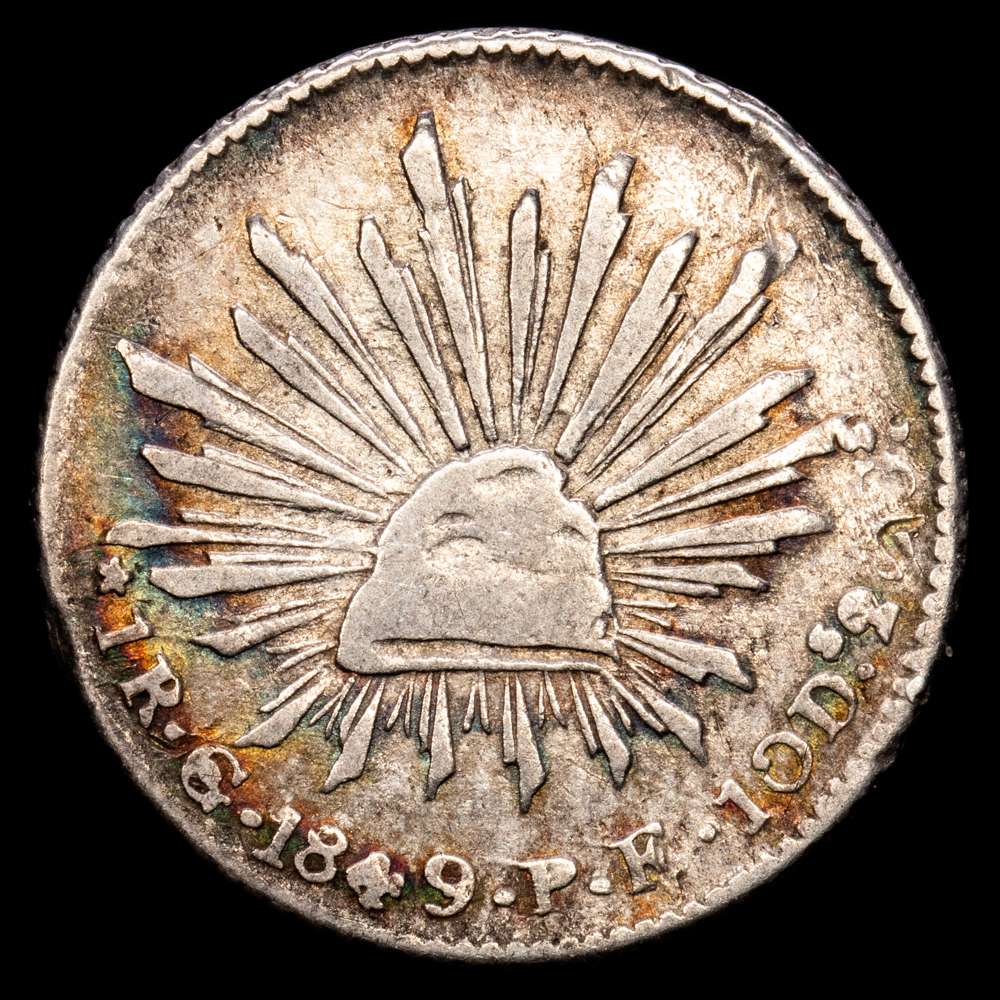 México. 1 Real. (3,28 g.). Guanajuato. 1849. P·F. KM-372,6. MBC+.