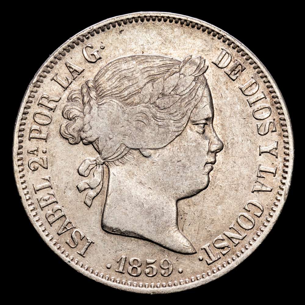 Isabel II. 20 Reales. (25,83 g.). Madrid. 1859. AC-616. MBC+.