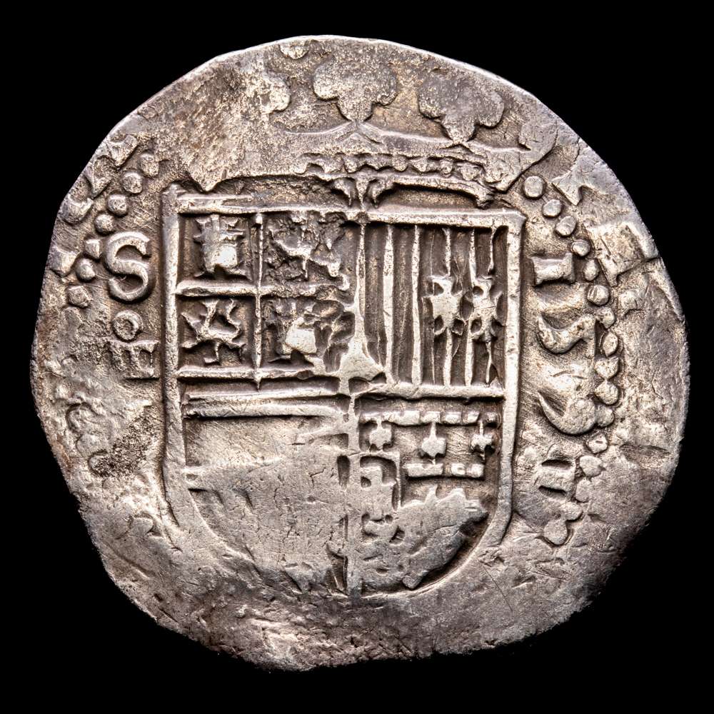 Felipe II (1556-1598). 8 reales. 1591/0. Sevilla. (H). (Cal-732). Ag. 27,42 g. Clara sobrefecha. Fecha completa de 4 dígitos. Rara. MBC+.