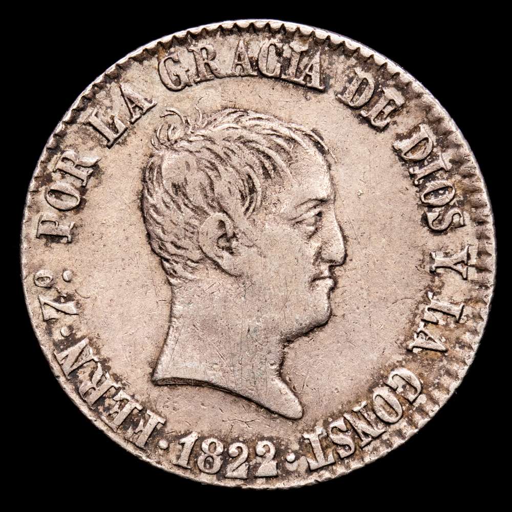 Fernando VII. 4 Reales. (5,91 g.). Madrid. 1822. Ensayador S·R. Aureo y Calico-851. MBC+. Tono. Módulo de 2 reales.