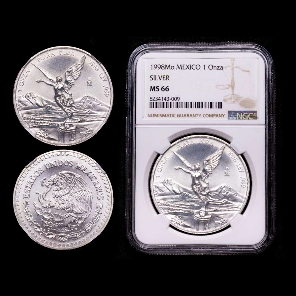 Moneda de plata “Libertad” de México Estados Unidos Onza 1998-Mo MS66 NGC, ceca de la Ciudad de México, KM613. Tirada: 67 000.