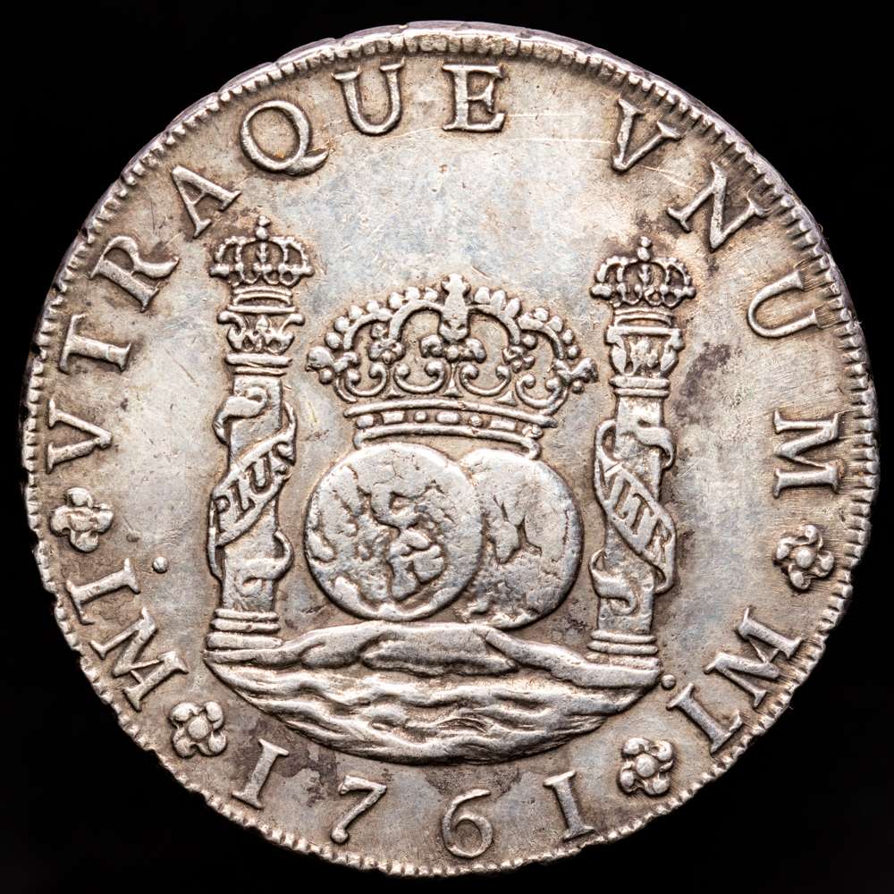 Carlos III. 8 Reales. (26,96 g.). Lima. 1761. J·M. AC-1020. MBC+. Escasa. Punto sobre la L de Lima.