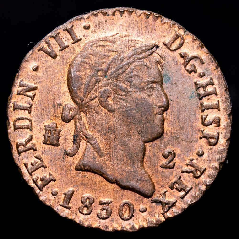 Fernando VII. 2 Maravedís. (2,44 g.). Segovia. 1830. AC-152. SC-. Restos de brillo original.