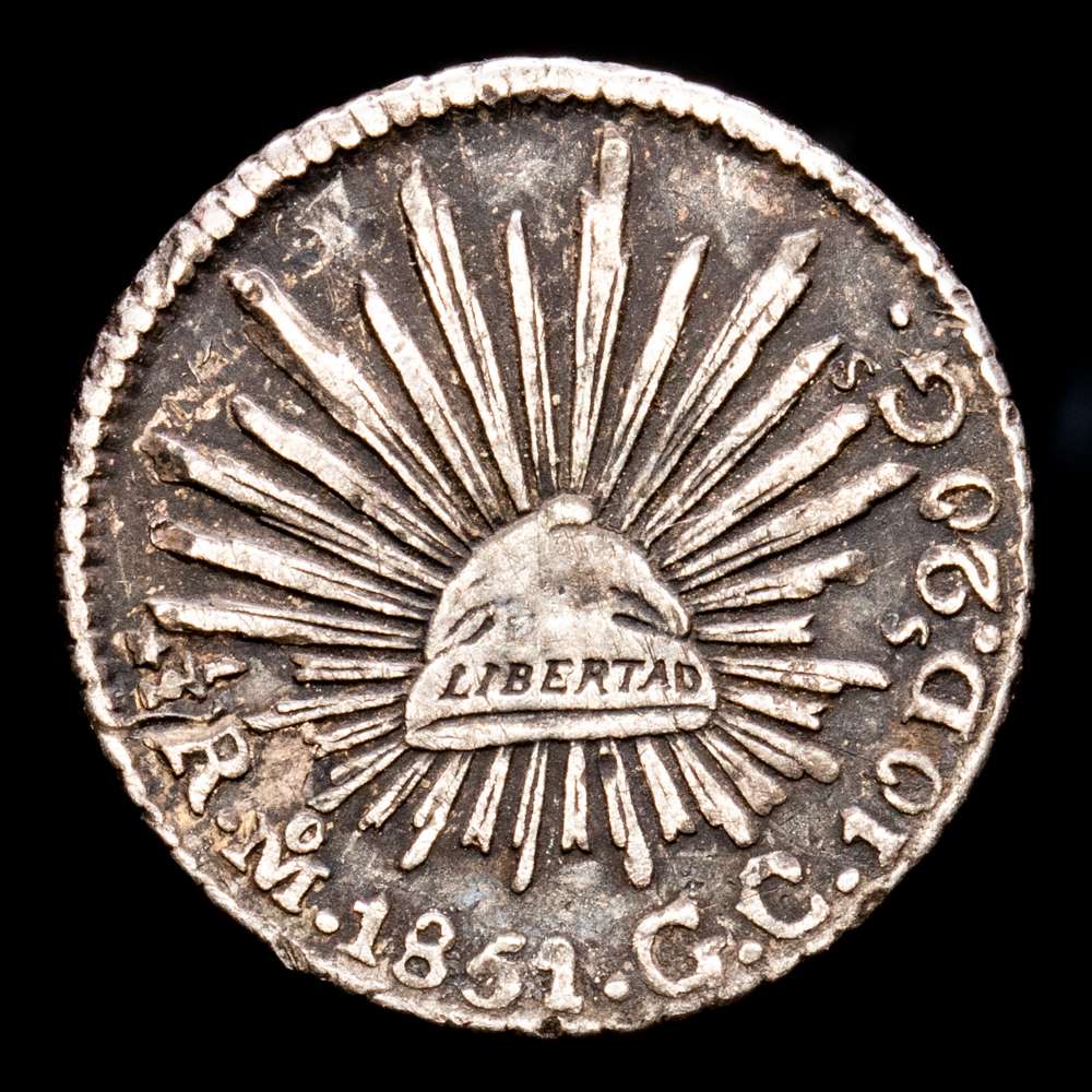 México. 1/2 Real. (1,67 g.). México. 1851. G·C. KM-370,9. MBC+. Pátina oscura.