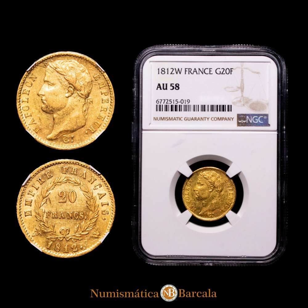 Premier Empire / Napoléon Ier (1804-1814). 20 francs Empire 1812, W, Lille. G.1025 – F.516 – Fr.512 ; Or – 6,45 g – 21 mm – 6 h NGC AU 58 . Superbe.