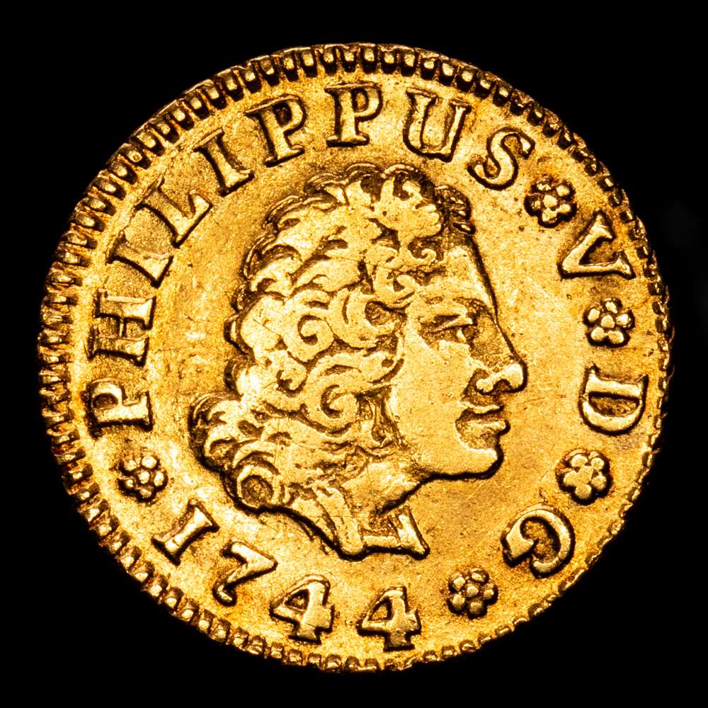 Felipe V. 1/2 Escudo. (1,77 g.). Madrid. 1744. A·J. AC-1632. MBC+.