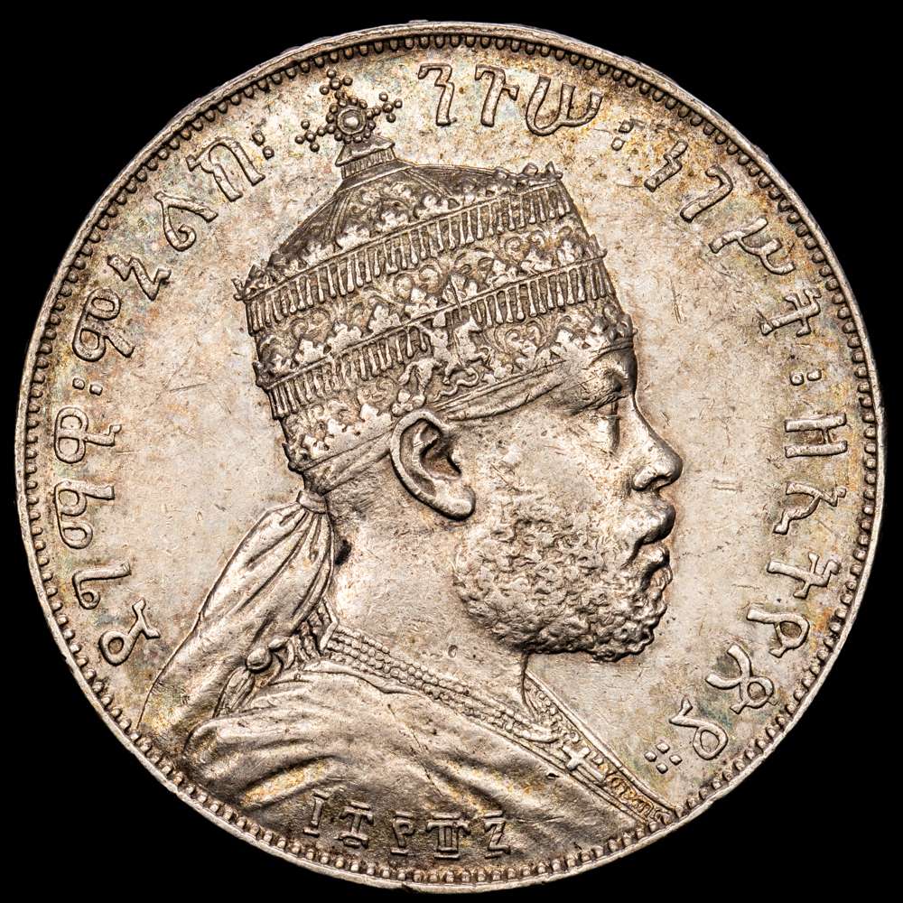 Etiopía – Menelik II. Birr. (28,04 g.). Etiopía. 1887. KM-5. VF+. Escasa