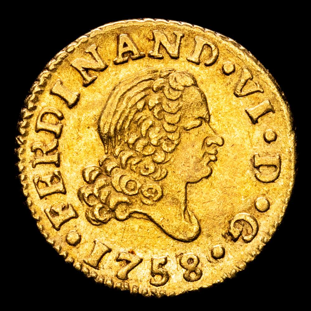 Fernando VI. 1/2 Escudo. (1,76 g.). Madrid. 1758. J·B. AC-564. MBC+. Líneas de cabello claras