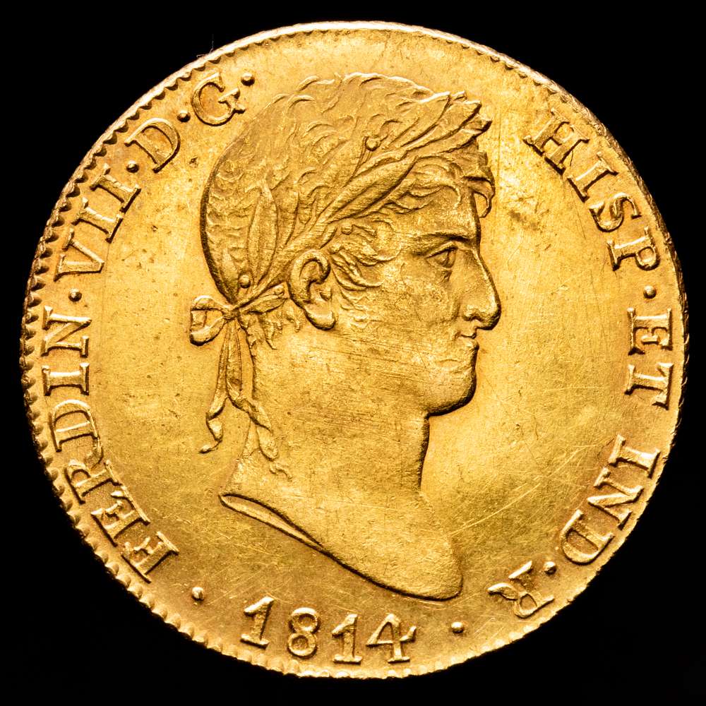 Fernando VII. 4 Escudos. (13,52 g.). Madrid. 1814. G·J. AC-1709. EBC+. Restos de brillo original. Muy bella.