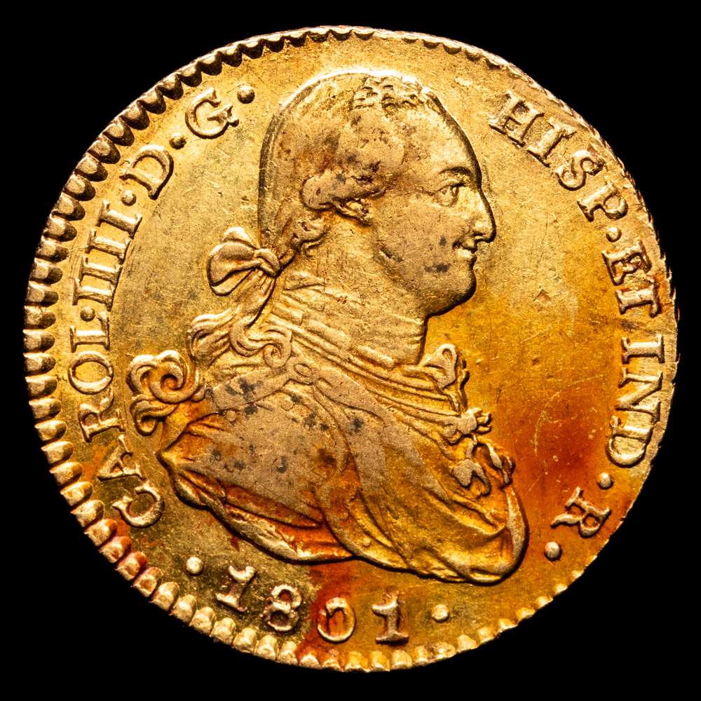 1801. Carlos IV. Sevilla. CN. 2 escudos. (AC. 1437). Bella. Parte de brillo original. 6,73 g. MBC+. Tono.