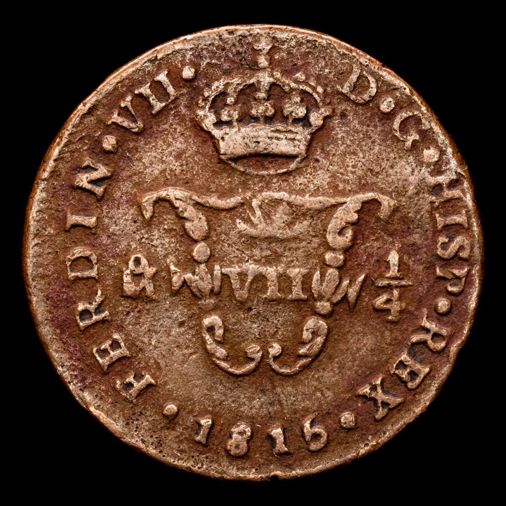 Fernando VII. 1/4 de Tlaco. (3.33 g.). México. 1815. Aureo y Calicó-107. MBC-. Escasa