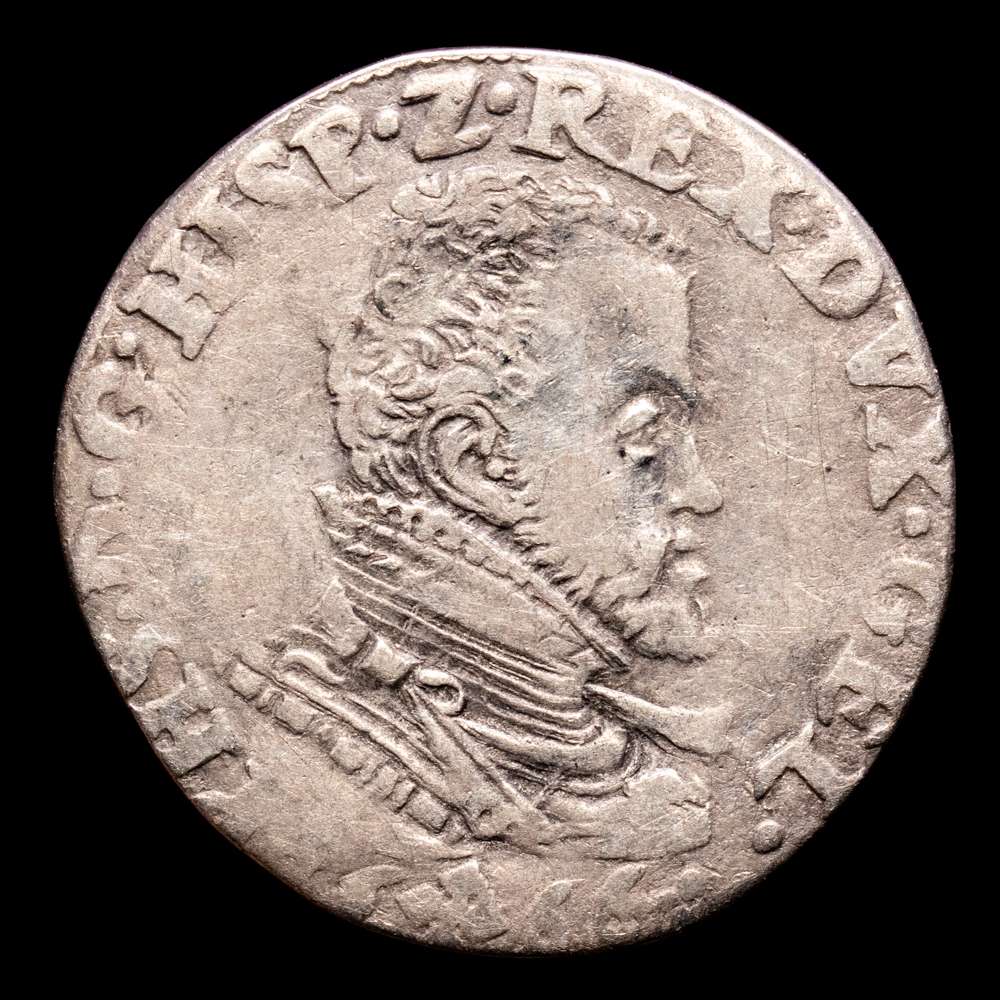 Monedas de los Países Bajos españoles. Gelderland Hertogdom (1339-1581) – Philips II (1555-1598) – 1/5 Philipsdaalder 1566 busto a derecha (vGH 212-6d / CNM 2.17.20). 5,50 gr. MBC.