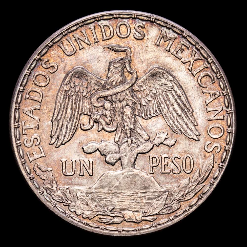 México. 1 Peso. (27,07 g.). México. 1913. KM-453. EBC+. Escasa. Bella pátina.