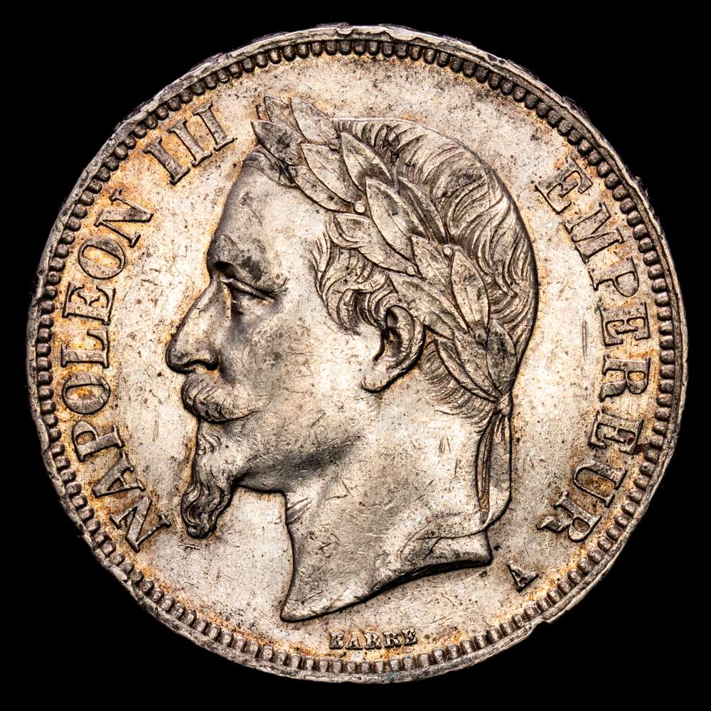 Francia – Napoleon III. 5 Francs. (24.92 g.). A-París. 1867. GAD-739. XF. Pátina