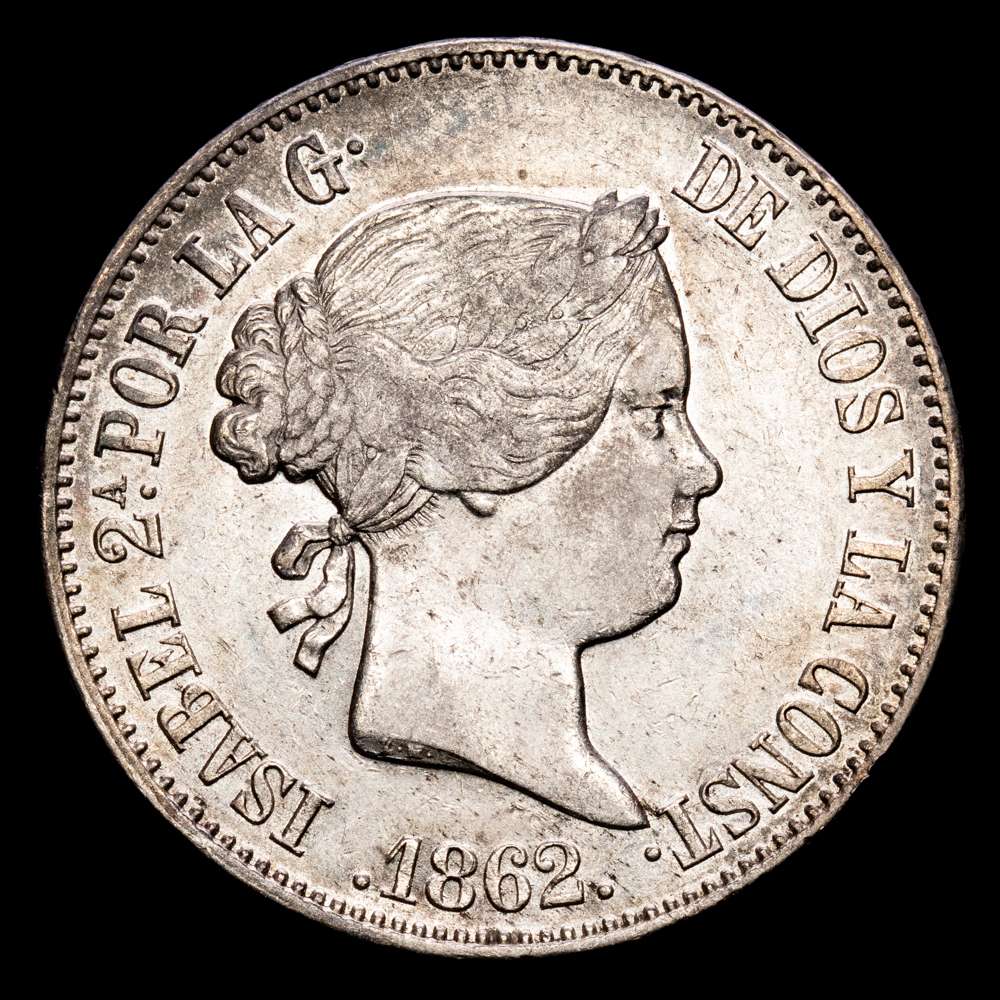 Isabel II. 10 Reales. (13,03 g.). Madrid. 1862. AC-539. EBC-