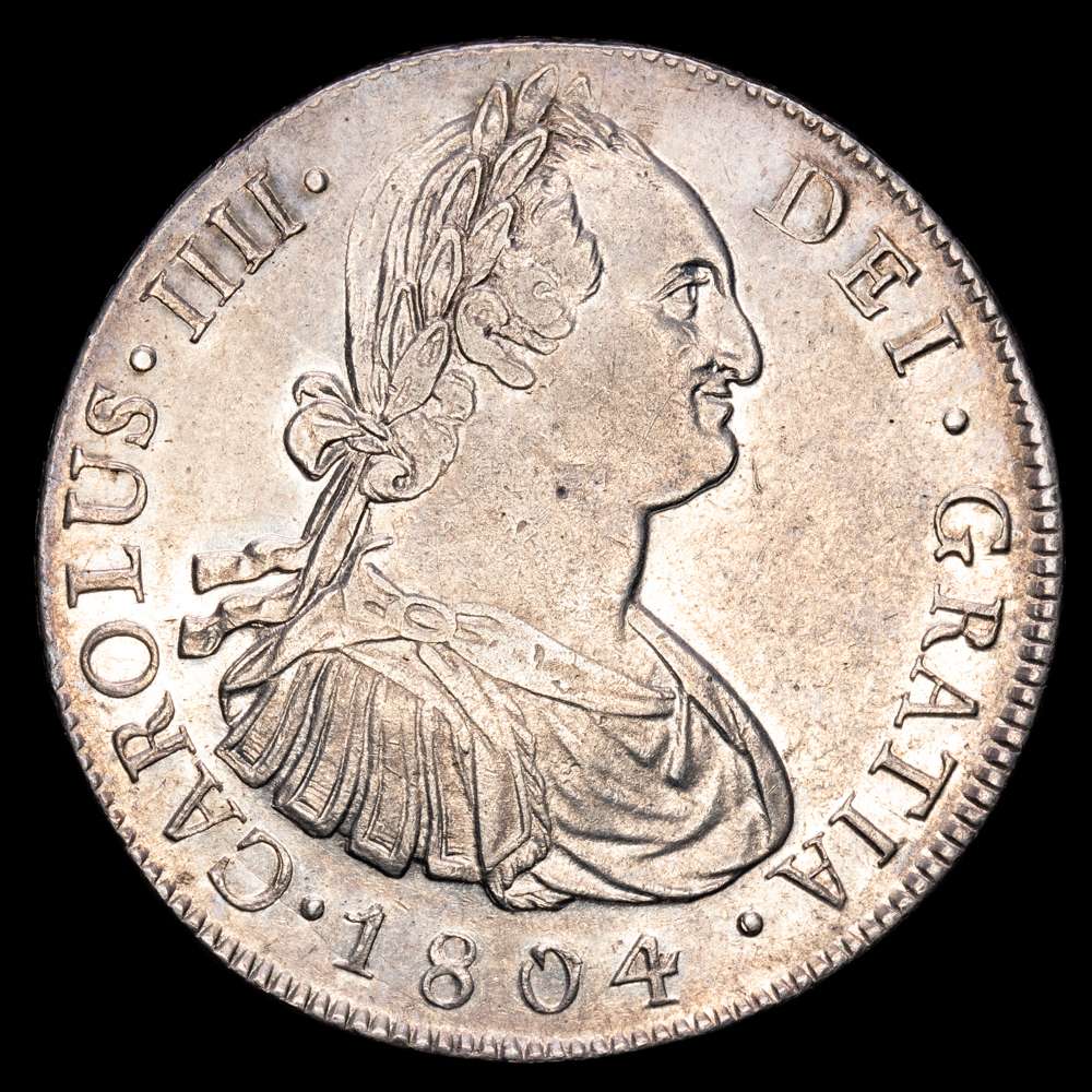 Carlos IIII. 8 Reales ( 27,01 g.). 1804. Nueva Guatemala. Ensayador M. CAL-635. EBC+. Gran parte de brillo original. Rara en esta condición.