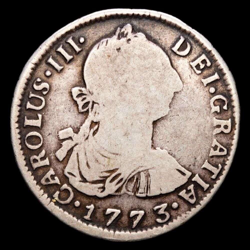 Carlos III. 2 Reales (6,28 g.). Potosí. 1773. Ensayador J·R. KM-53. F+.