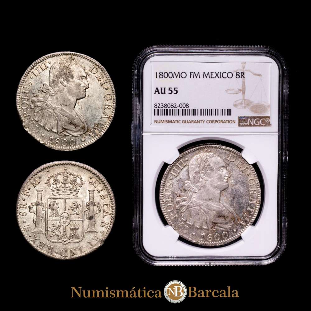 MÉXICO. 8 Reales, 1800-Mo FM. Casa de Moneda de la Ciudad de México. Carlos IV. NGC AU-55. Cal-965; Yonaka-M8-100.