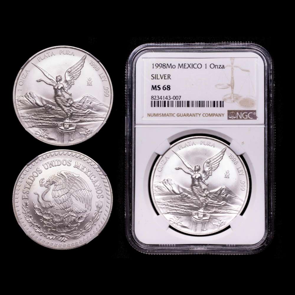 Moneda de plata “Libertad” de México Estados Unidos Onza 1998-Mo MS68 NGC, ceca de la Ciudad de México, KM613. Tirada: 67 000.