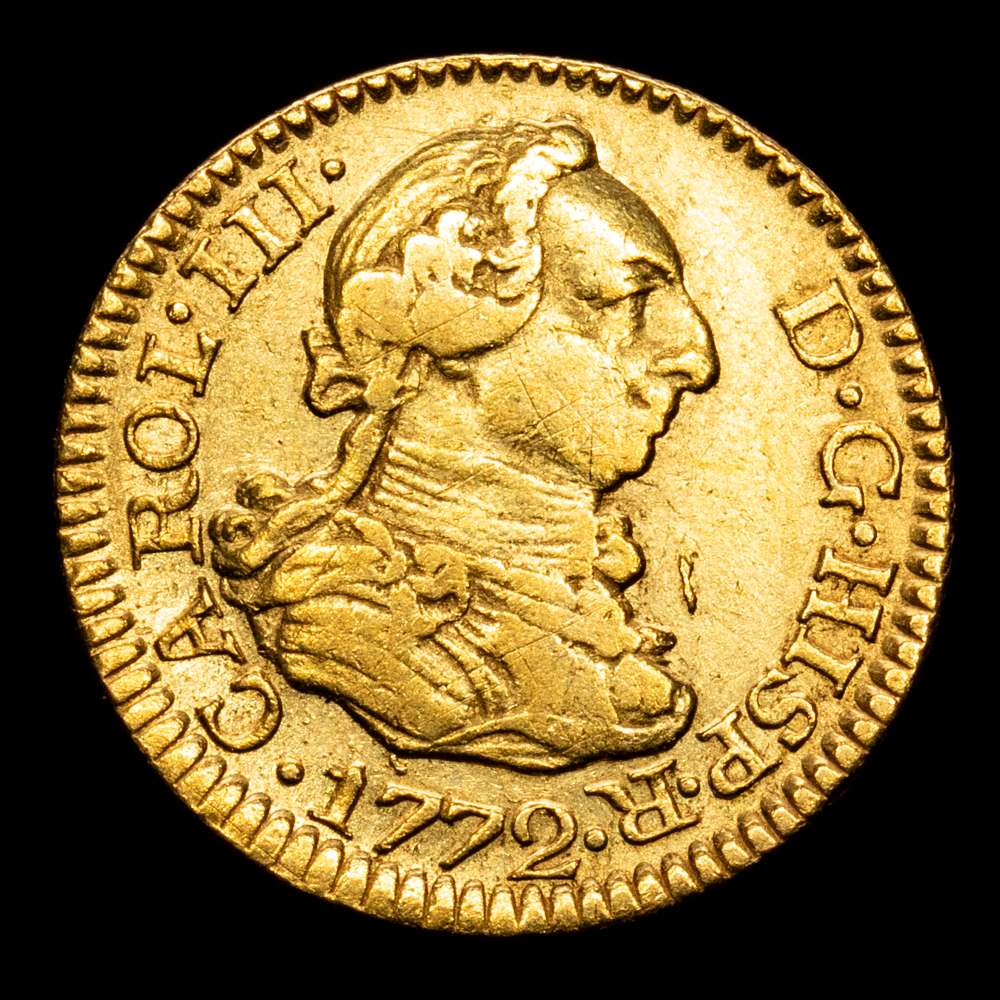 Carlos III (1759-1788) 1772 PJ. Madrid. 1/2 Escudo. (CA 1256) Au 1,73 gr. MBC.