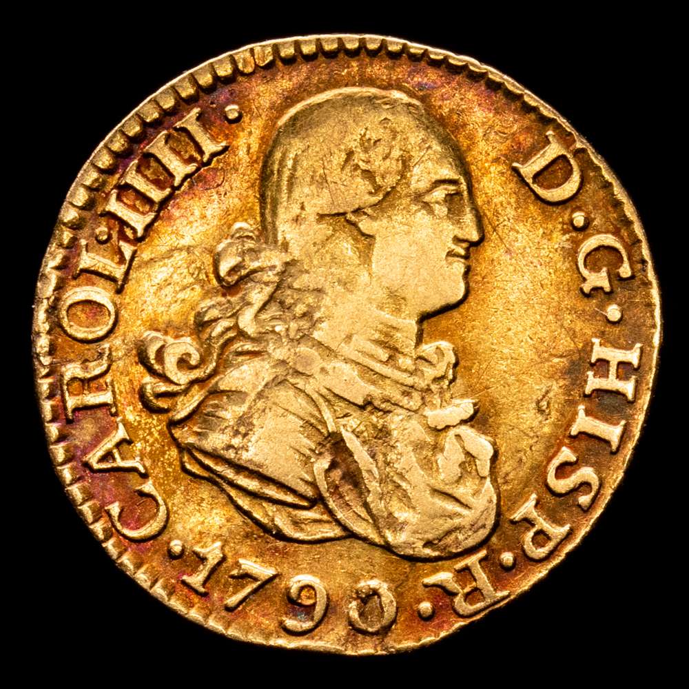 Carlos IV. 1/2 Escudo. (1,7 g.). Madrid. 1790. M·F. AC-1069. MBC. Rara. Bonito color.