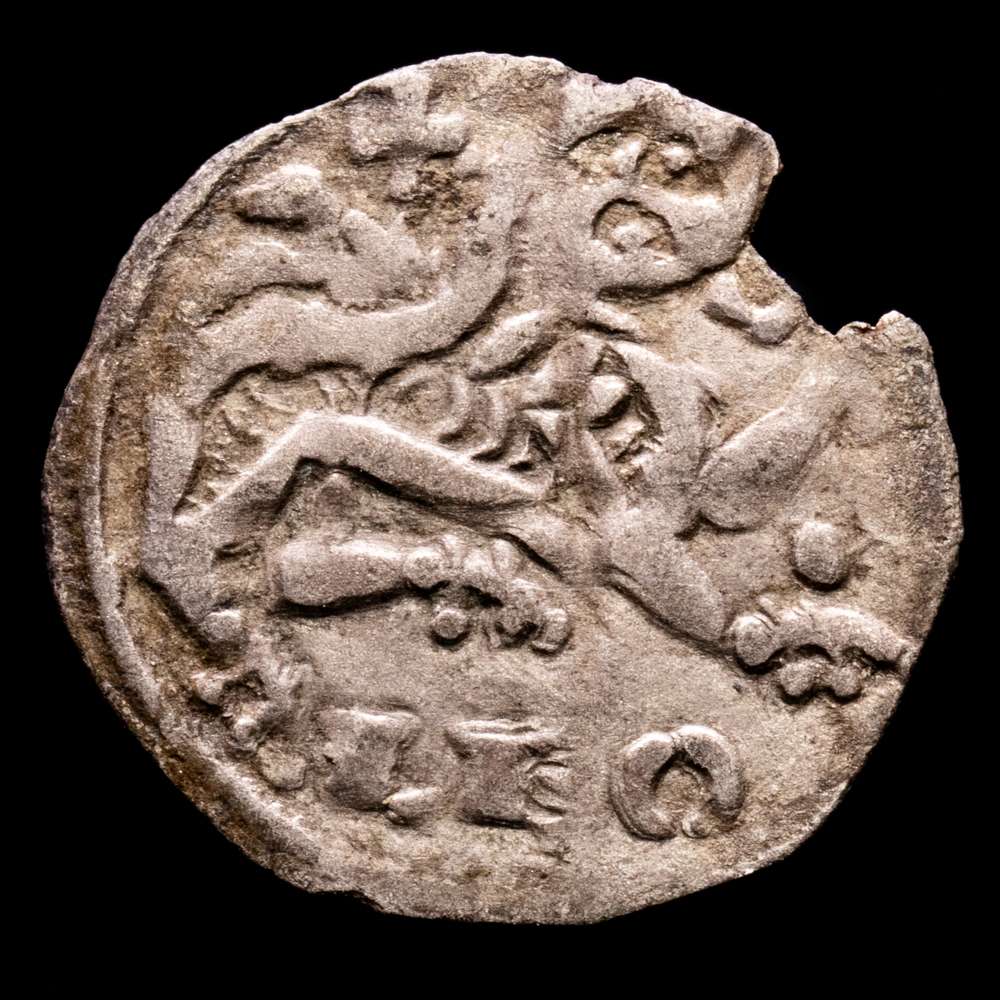 Alfonso IX (1188-1230). Santiago de Compostela. Dinero. Vellón. Leyenda: …FONS coma REX. MOMECA 25.A09.2. AB 134 vte. 0,6 g. MBC-/MBC.