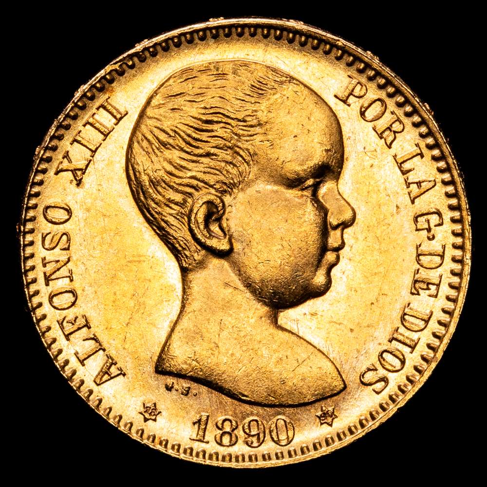 Alfonso XIII. 20 Pesetas. (6,47 g.). Madrid. 1890 *18-90*. MP·M. AC-114. SC-. Brillo original