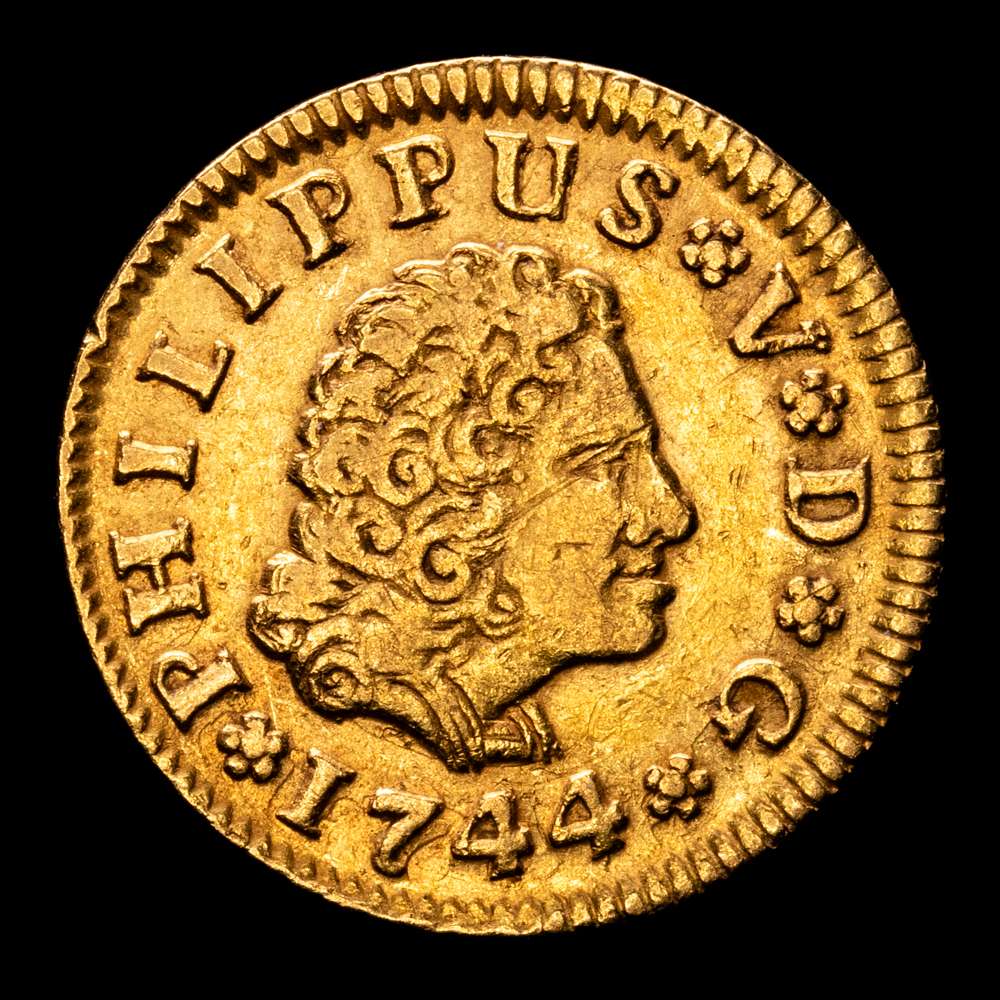 Felipe V. 1/2 Escudo. (1,86 g.). Sevilla. 1744. P·J. AC-1649. MBC+. Bello color.