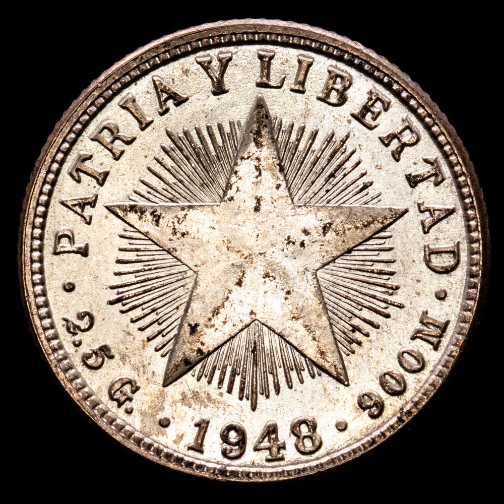 Cuba. 10 Centavos. (2,5 g.). Cuba. 1948. KM-A12. UNC. Escasa así.