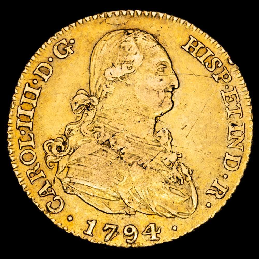 Carlos IV. 2 Escudos. (6,77 g.). Madrid. 1794. M·F. AC-1282. MBC.