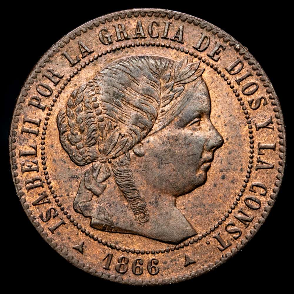 Isabel II. 1/2 Céntimo de escudo. (1,15 g.). Segovia. 1866. AC-208. SC-. Bella.